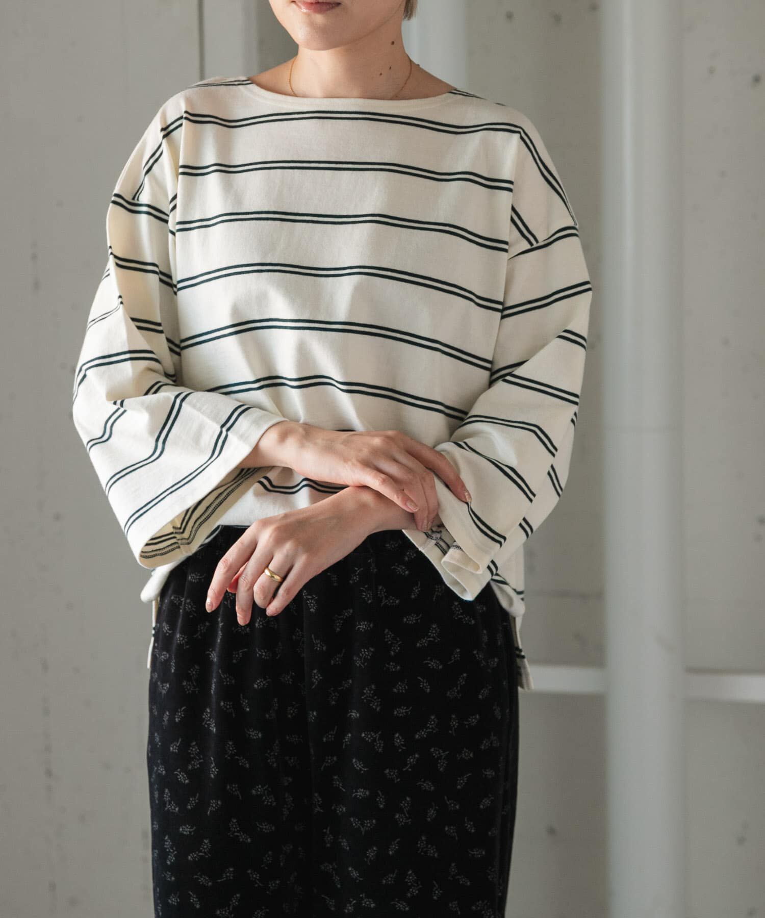URBAN RESEARCH DOORS「FORK&SPOON　ワイド8分袖ボーダープルオーバー」|Tシャツ・カットソー|
