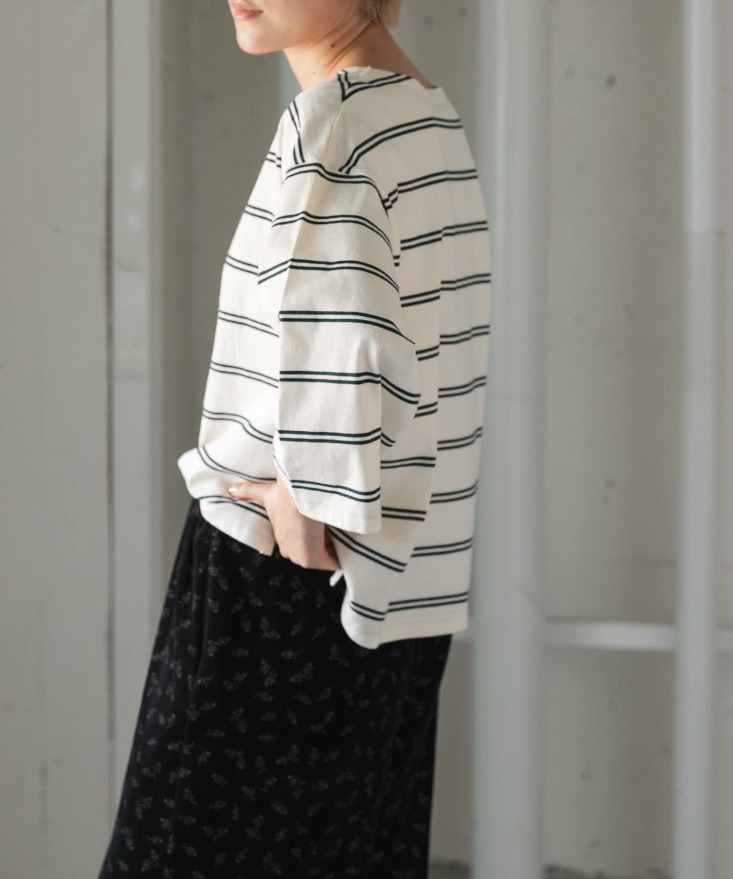 URBAN RESEARCH DOORS「FORK&SPOON　ワイド8分袖ボーダープルオーバー」|Tシャツ・カットソー|