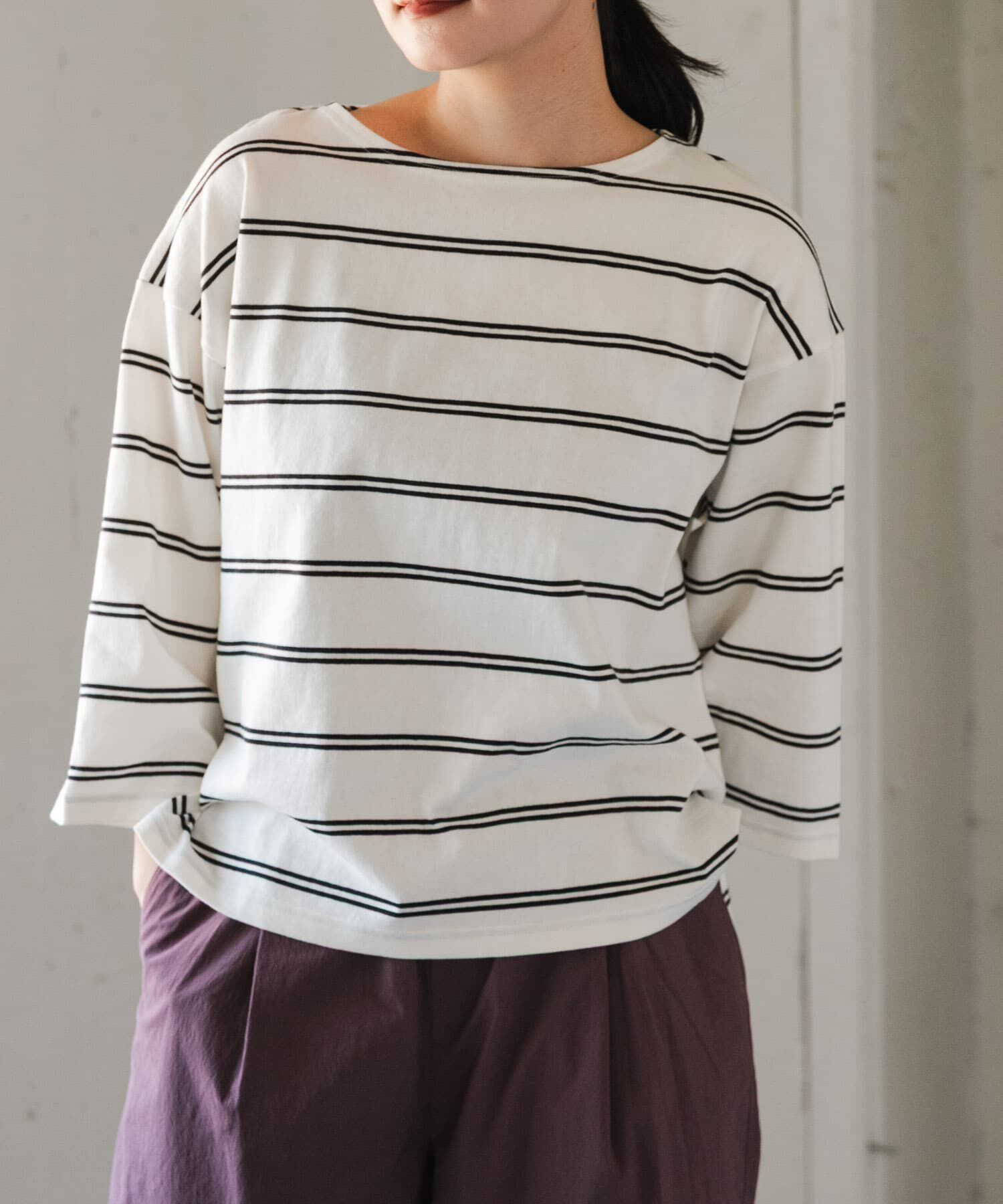 URBAN RESEARCH DOORS「FORK&SPOON　ワイド8分袖ボーダープルオーバー」|Tシャツ・カットソー|