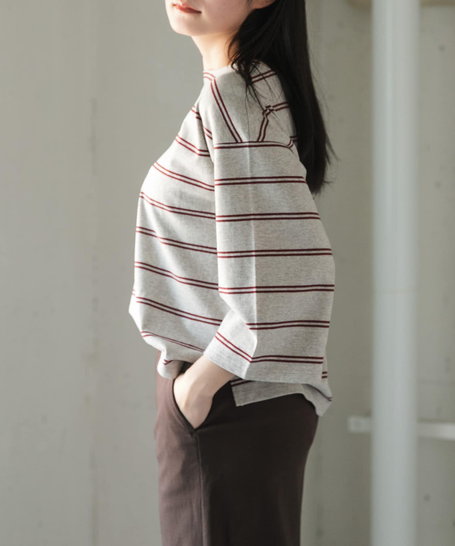 URBAN RESEARCH DOORS「FORK&SPOON　ワイド8分袖ボーダープルオーバー」|Tシャツ・カットソー|グレー系その他