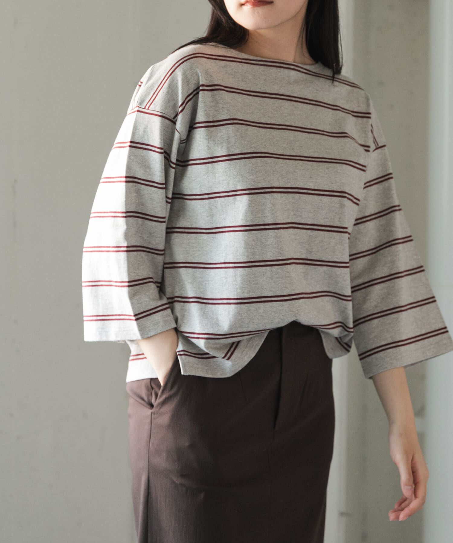 URBAN RESEARCH DOORS「FORK&SPOON　ワイド8分袖ボーダープルオーバー」|Tシャツ・カットソー|