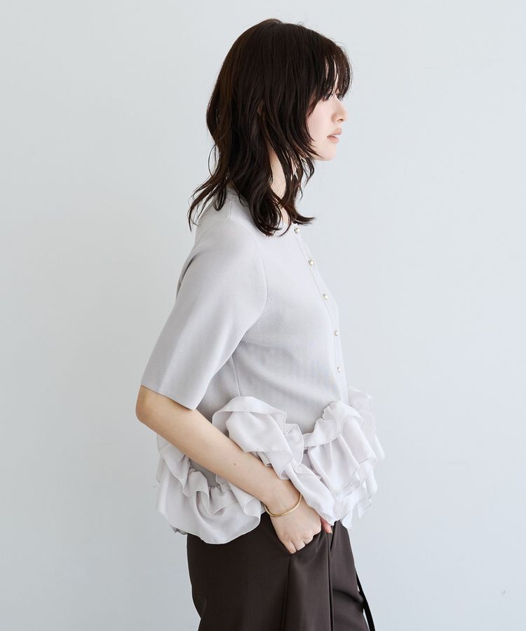 YECCA VECCA「金釦ラッフル5分袖カーディガン」|カーディガン|