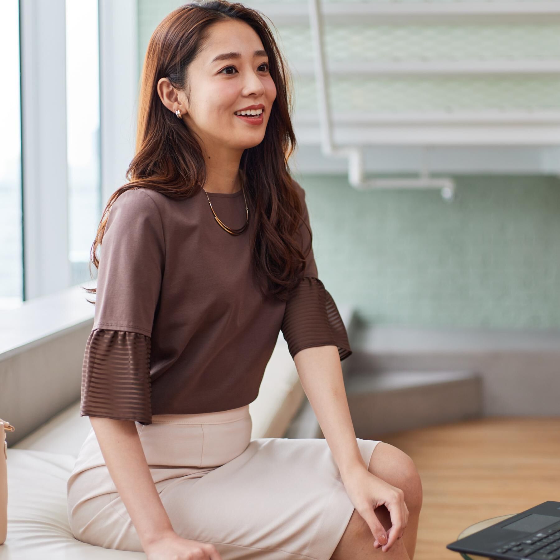 COUP DE CHANCE「【5分袖／日本製／接触冷感】異素材ドッキングカットソー」|Tシャツ・カットソー|