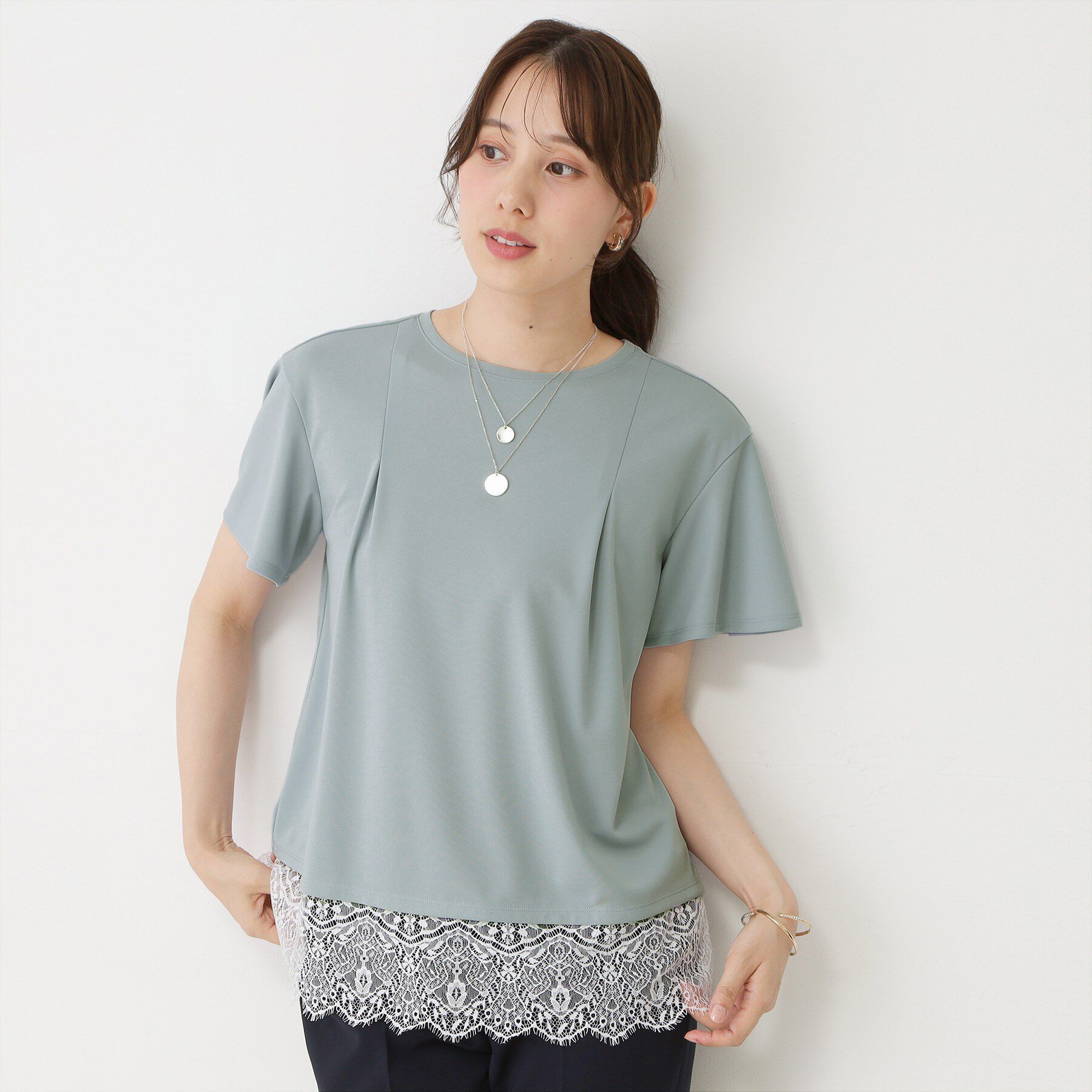 COUP DE CHANCE「【手洗い可／日本製／接触冷感】裾レースカットソー」|Tシャツ・カットソー|