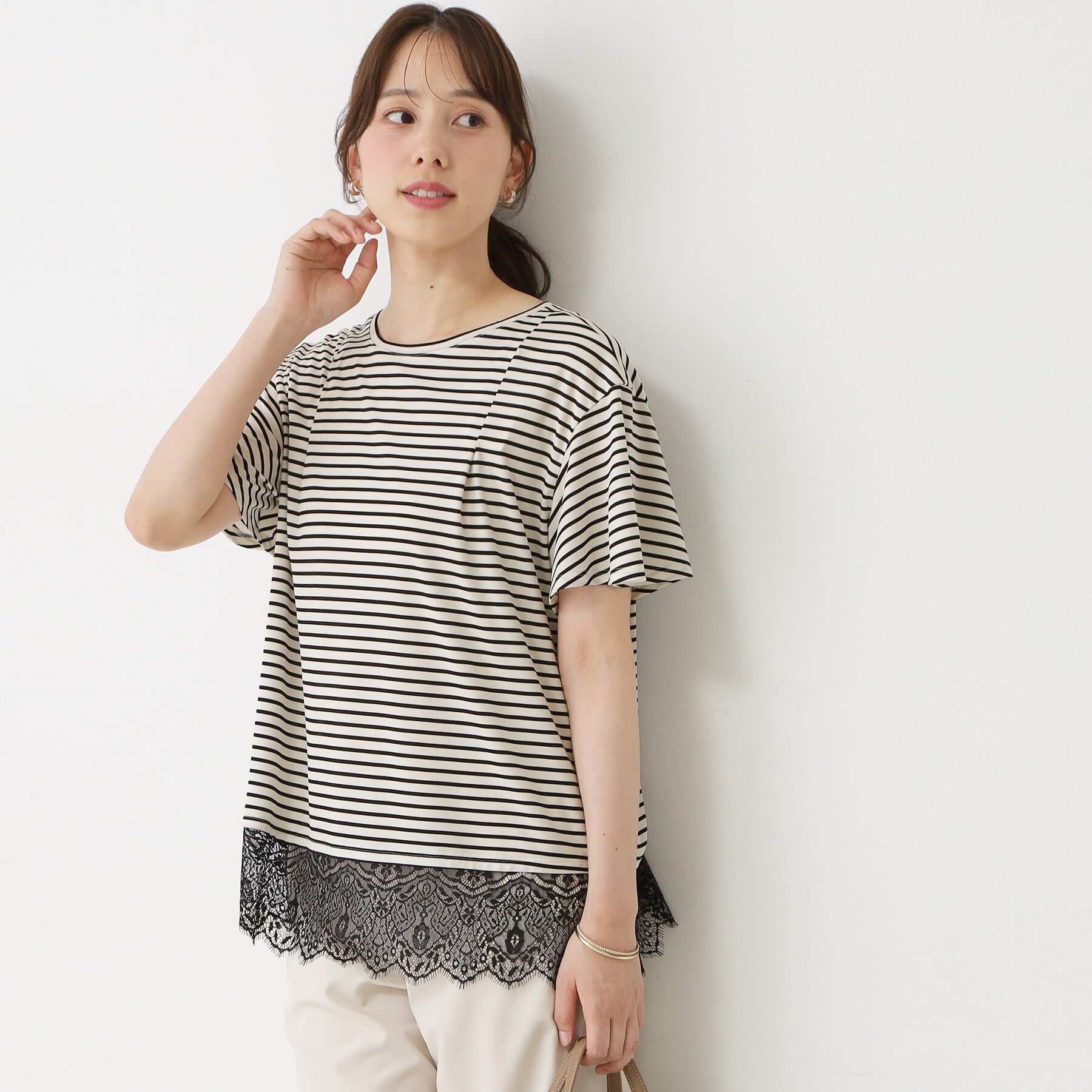 COUP DE CHANCE「【手洗い可／日本製／接触冷感】裾レースカットソー」|Tシャツ・カットソー|
