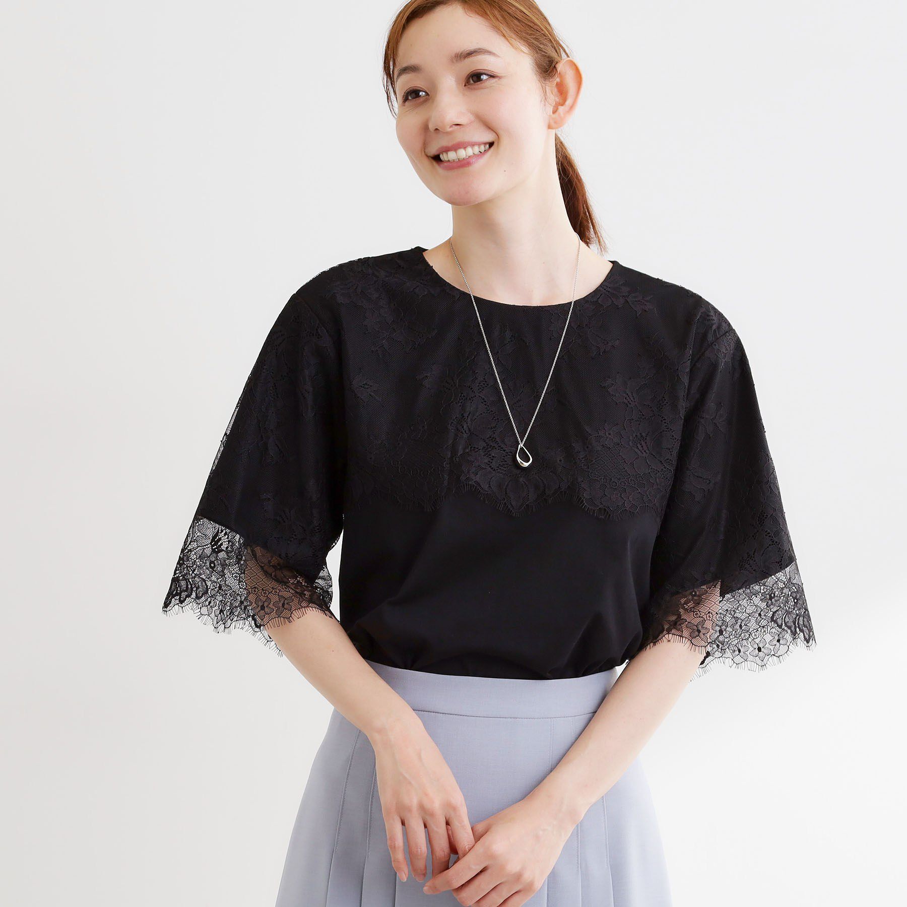 Reflect「【UVカット／接触冷感】スカラップレースジャージカットソー」|Tシャツ・カットソー|ブラック(019)