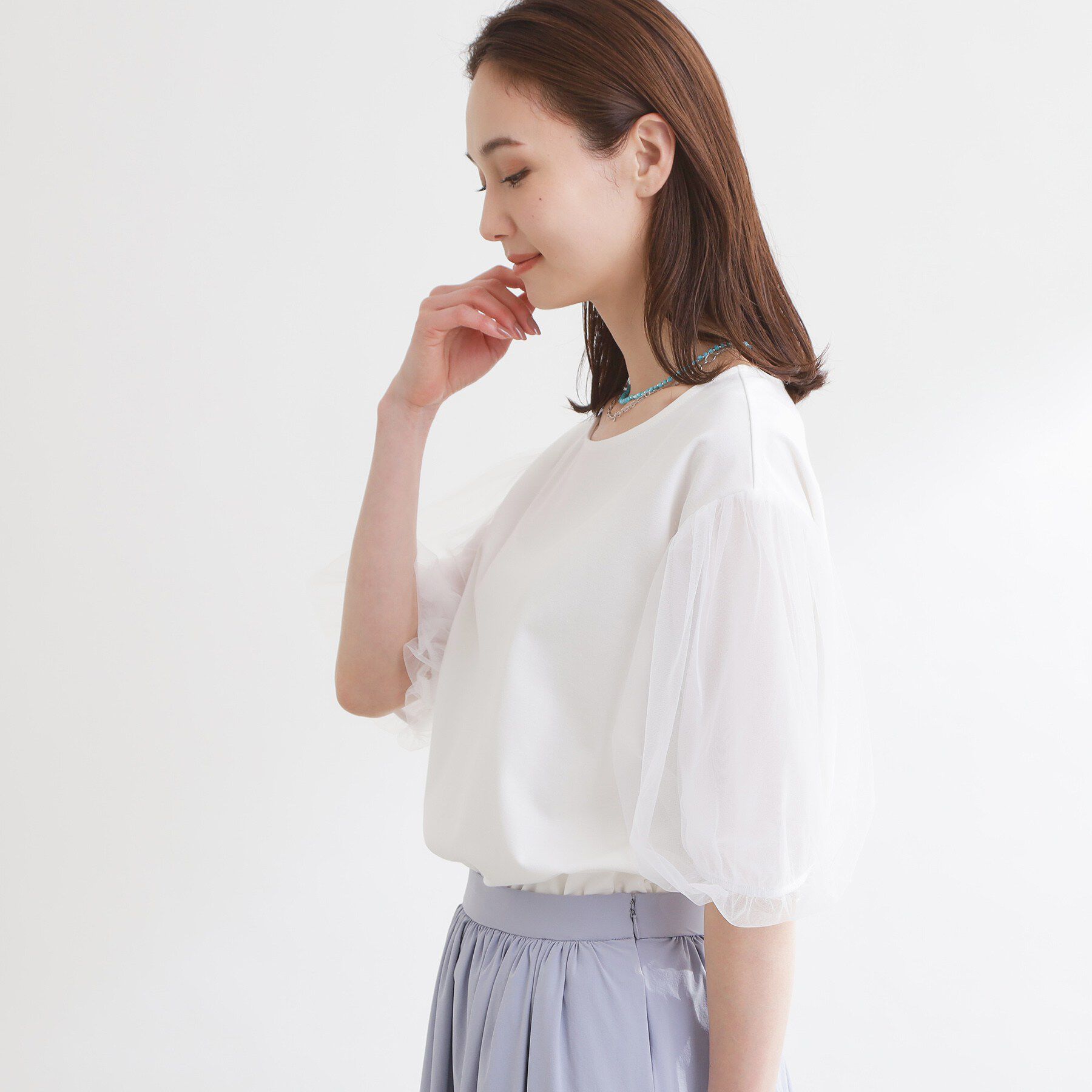 Reflect「【UVカット／接触冷感／吸水速乾】チュールスリーブプルオーバー」|Tシャツ・カットソー|