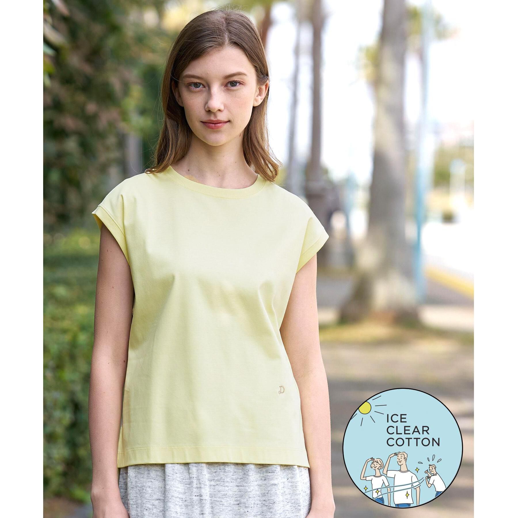 DRESSTERIOR「【接触冷感／抗菌防臭／消臭】アイスクリアコットンフレンチスリーブT」|Tシャツ・カットソー|ライトイエロー(03