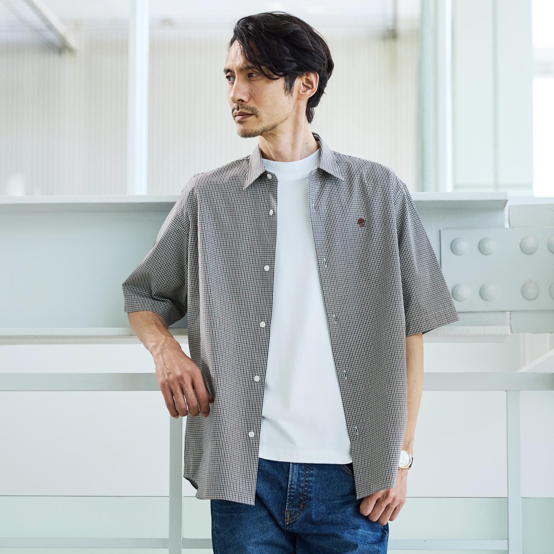 TAKEO KIKUCHI「ワンポイント 半袖ギンガムチェックシャツ」|シャツ・ブラウス|