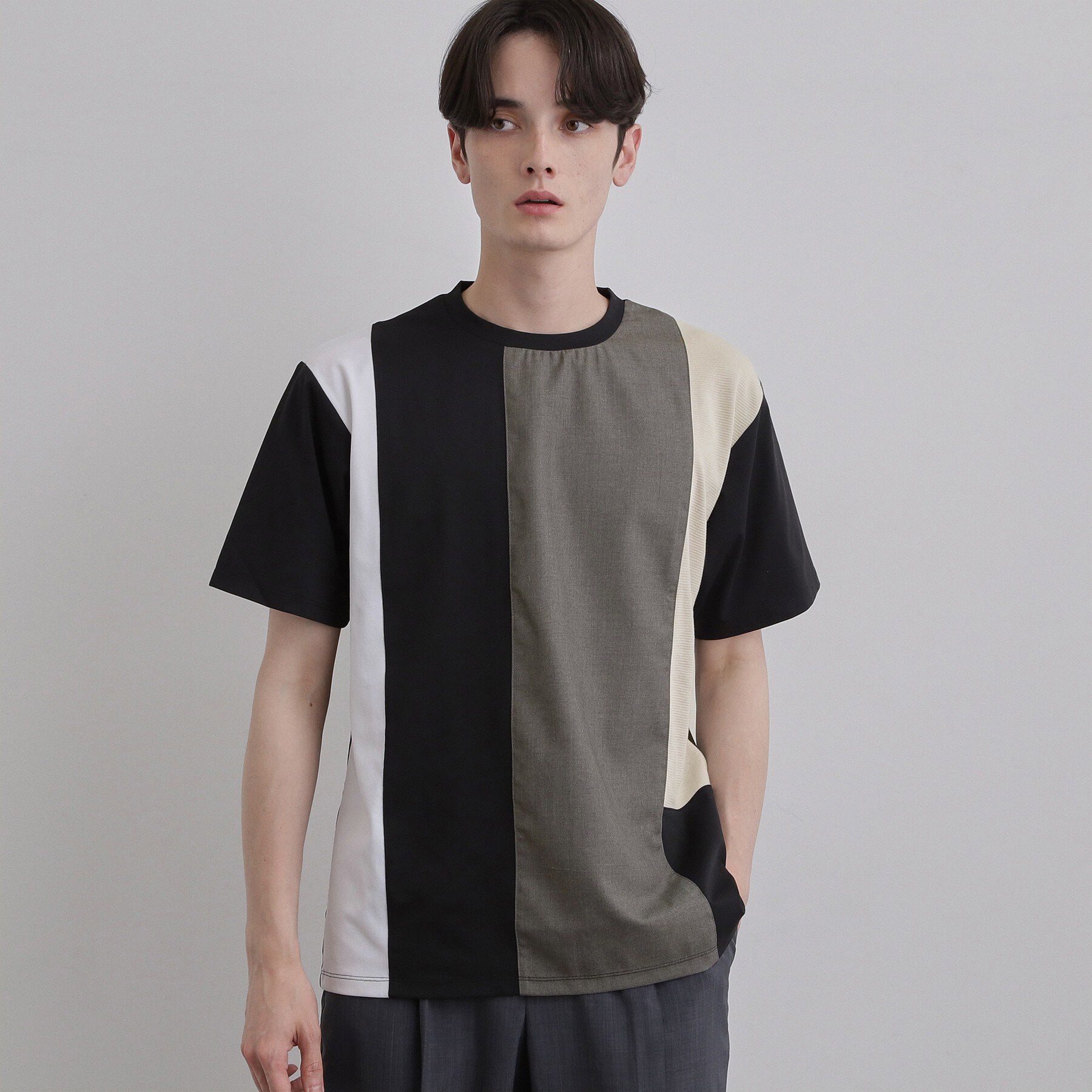tk.TAKEO KIKUCHI「異素材切替Tシャツ」|Tシャツ・カットソー|ブラック(519)
