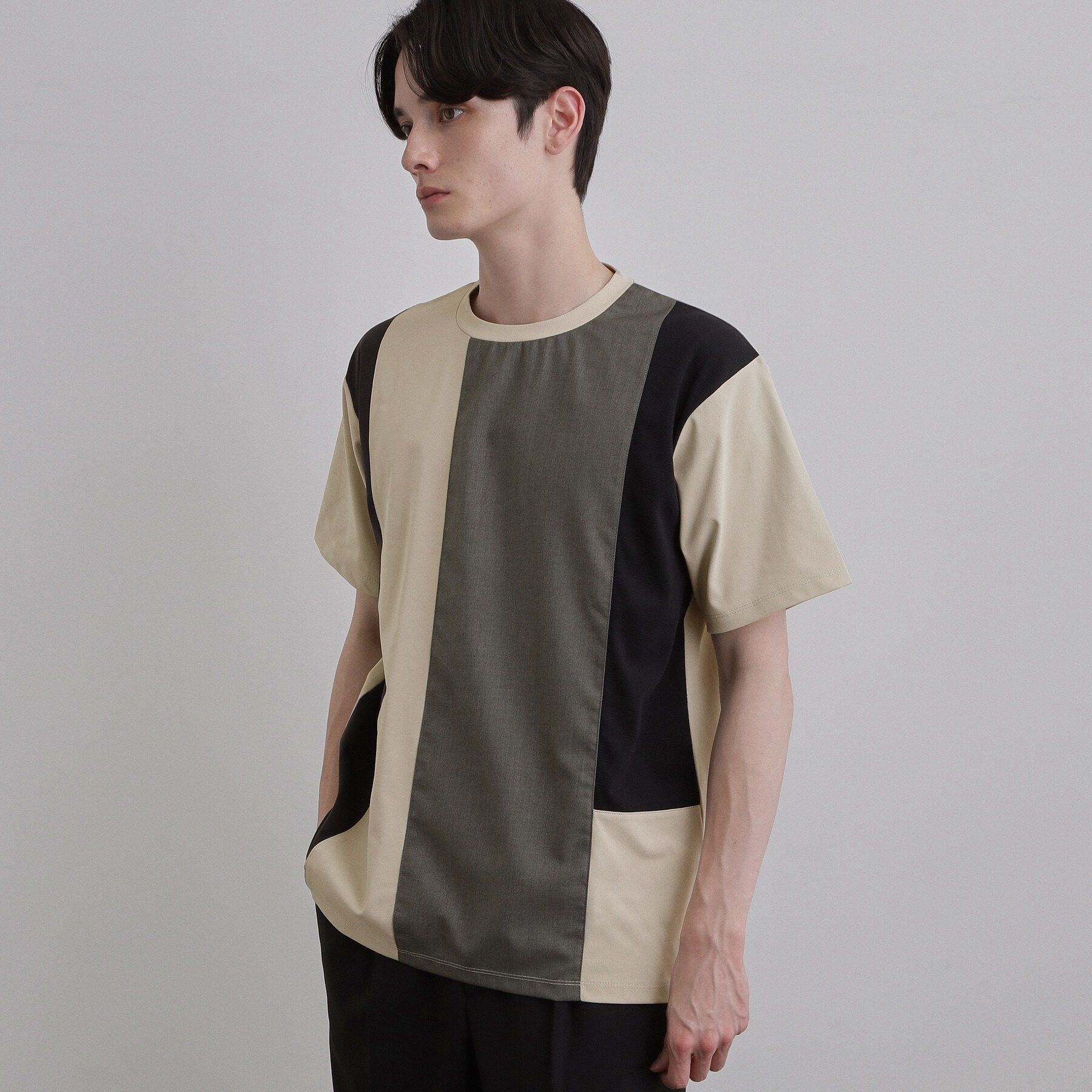 tk.TAKEO KIKUCHI「異素材切替Tシャツ」|Tシャツ・カットソー|グレージュ(550)