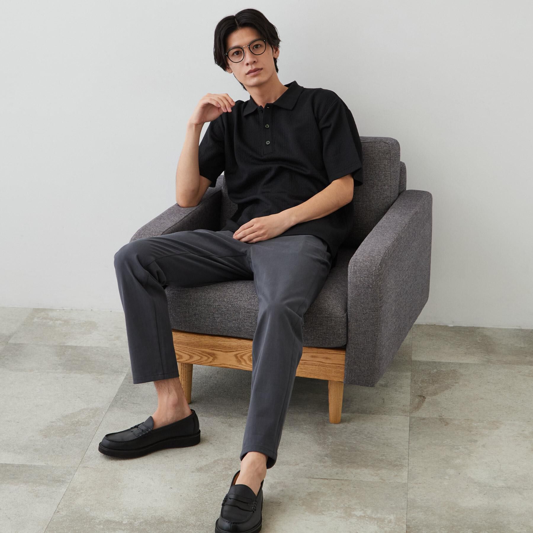 THE SHOP TK「【シンプルすぎない大人の表情】ケーブルフクレポロシャツ 吸水速乾/UVケア/洗濯機OK」|ポロシャツ|