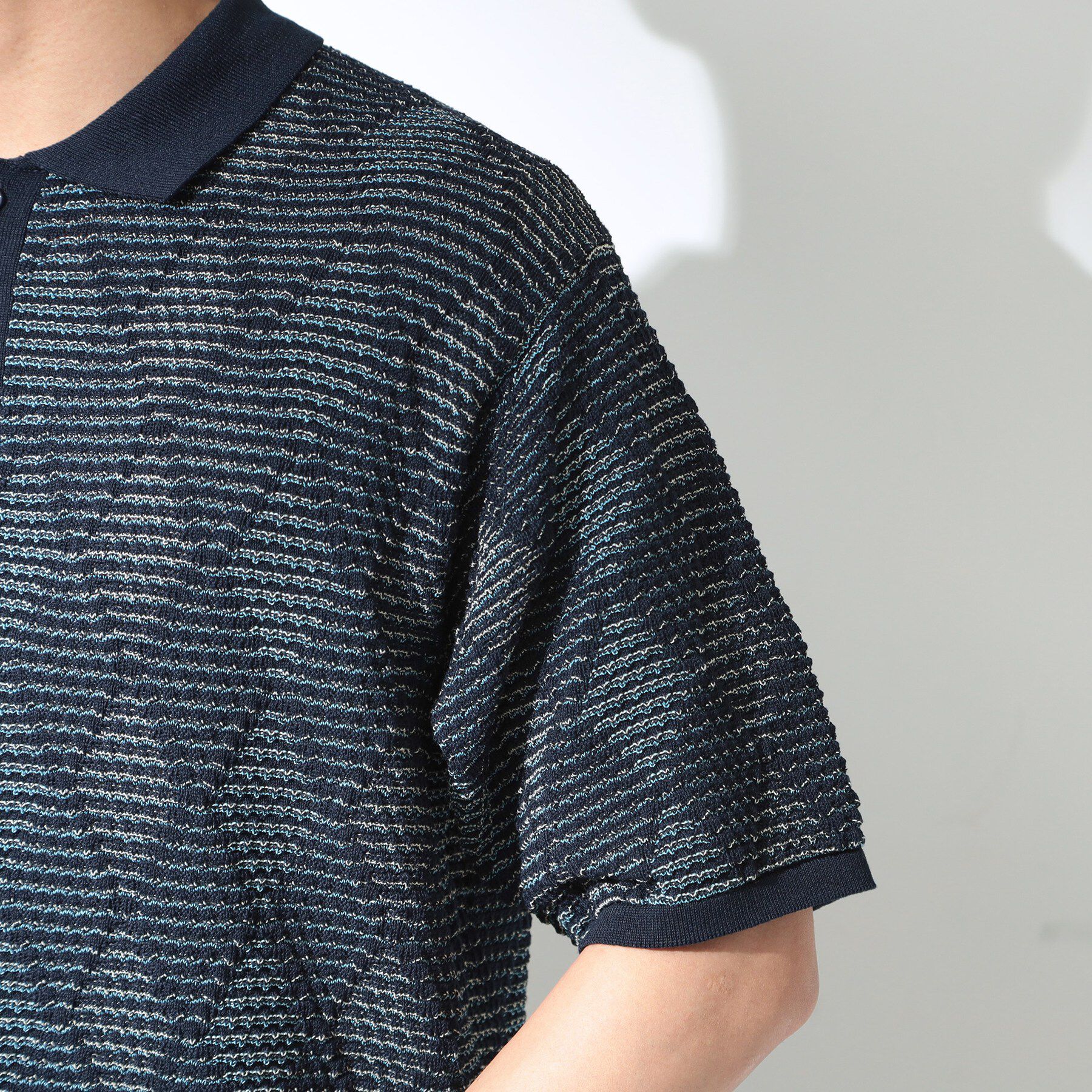 THE SHOP TK「【主張しすぎない配色バランス】アーガイルメッシュポロ半袖Tシャツ 洗濯機OK」|ニット・セーター|