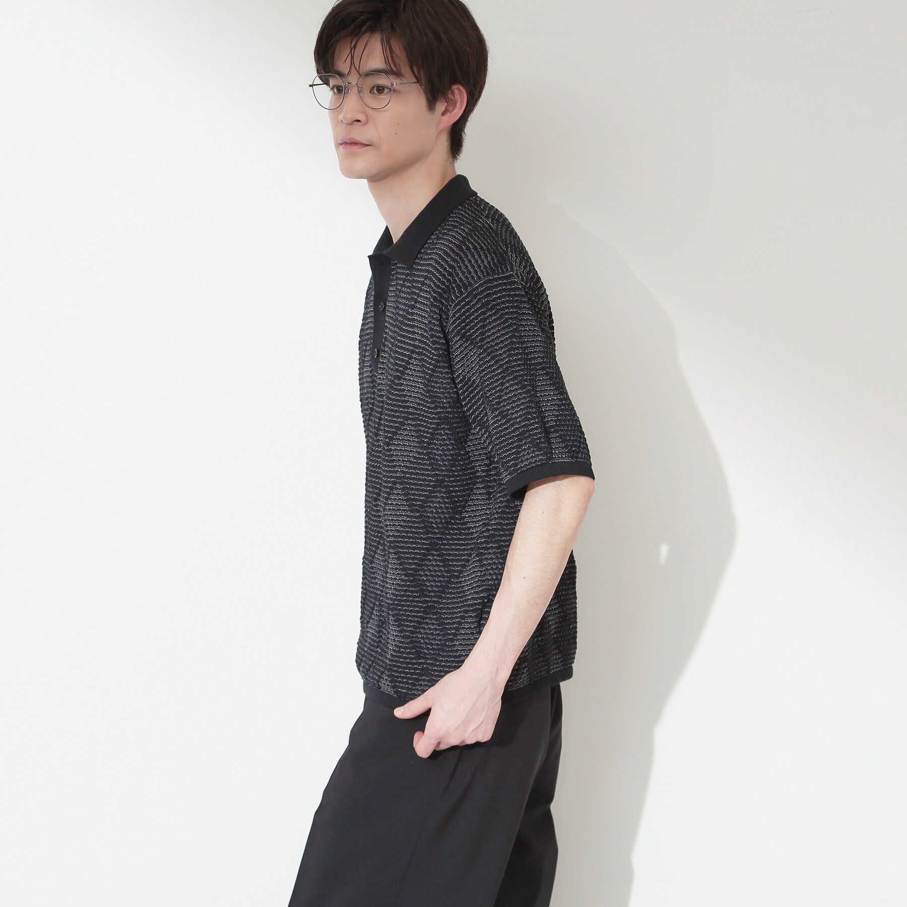 THE SHOP TK「【主張しすぎない配色バランス】アーガイルメッシュポロ半袖Tシャツ 洗濯機OK」|ニット・セーター|