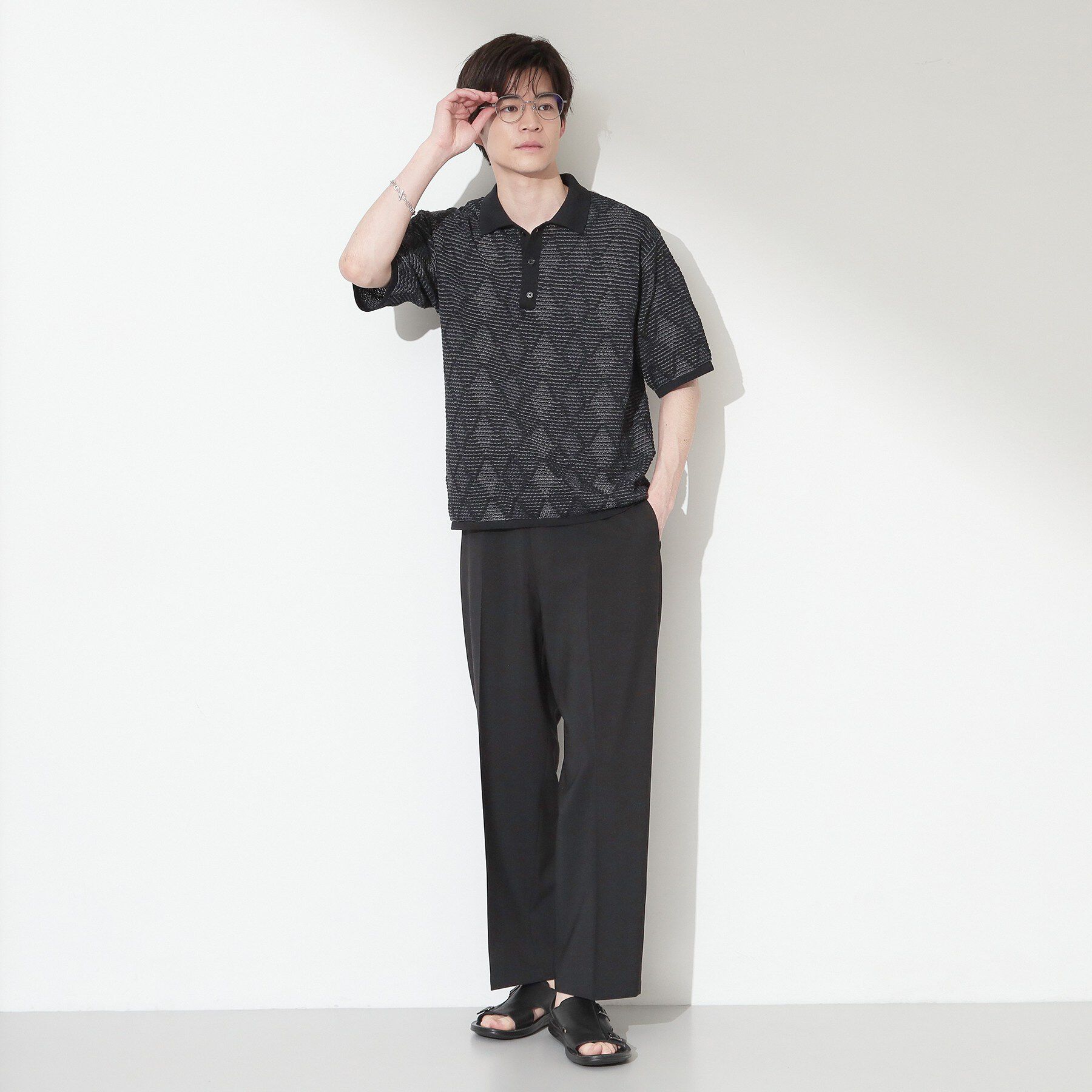 THE SHOP TK「【主張しすぎない配色バランス】アーガイルメッシュポロ半袖Tシャツ 洗濯機OK」|ニット・セーター|