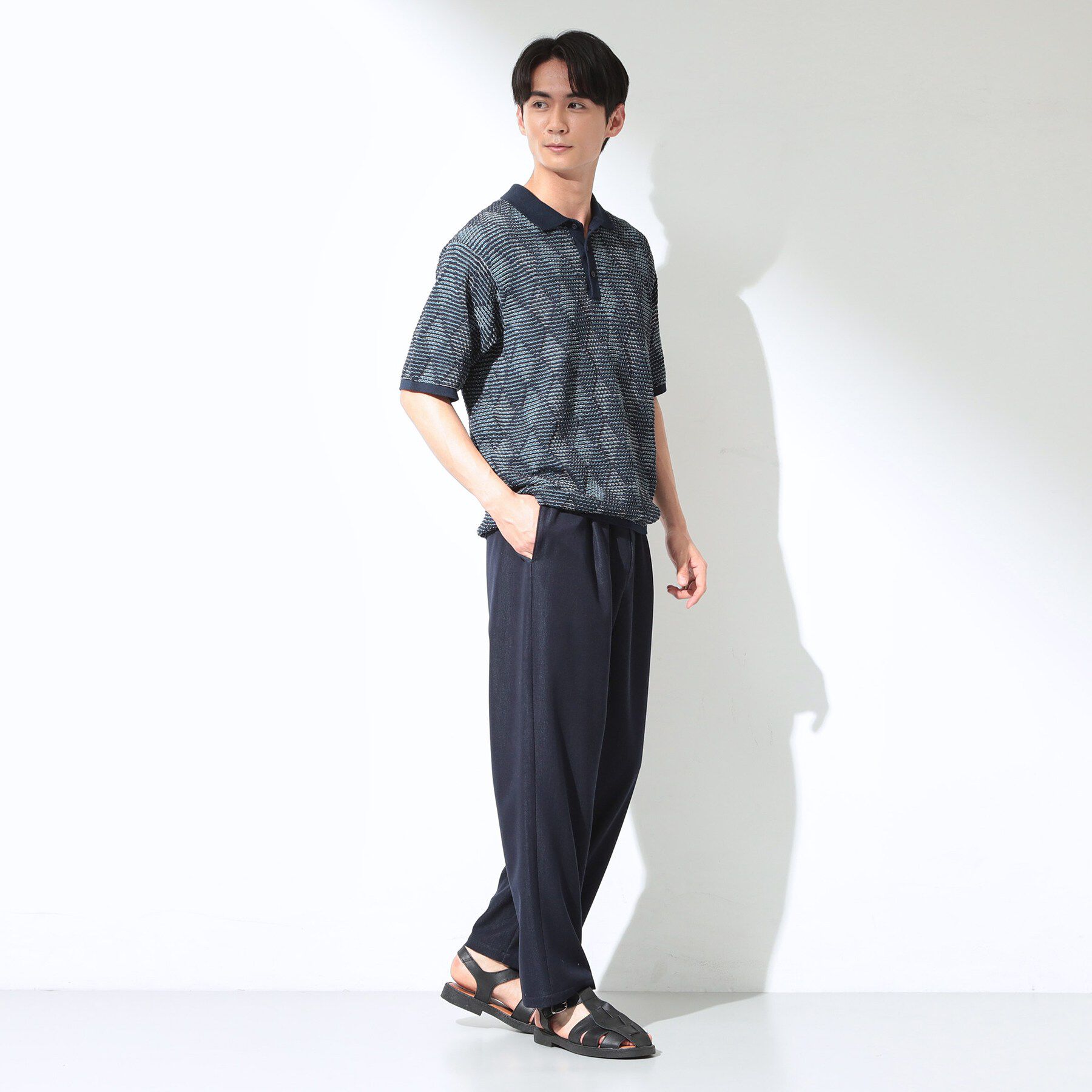 THE SHOP TK「【主張しすぎない配色バランス】アーガイルメッシュポロ半袖Tシャツ 洗濯機OK」|ニット・セーター|