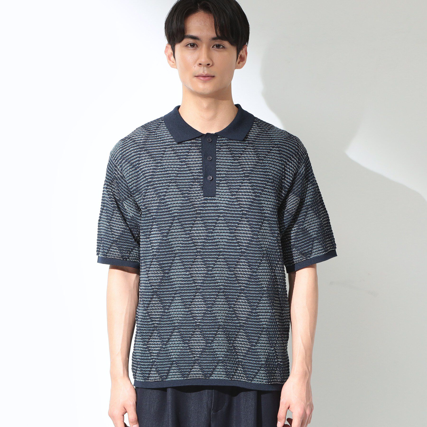 THE SHOP TK「【主張しすぎない配色バランス】アーガイルメッシュポロ半袖Tシャツ 洗濯機OK」|ニット・セーター|