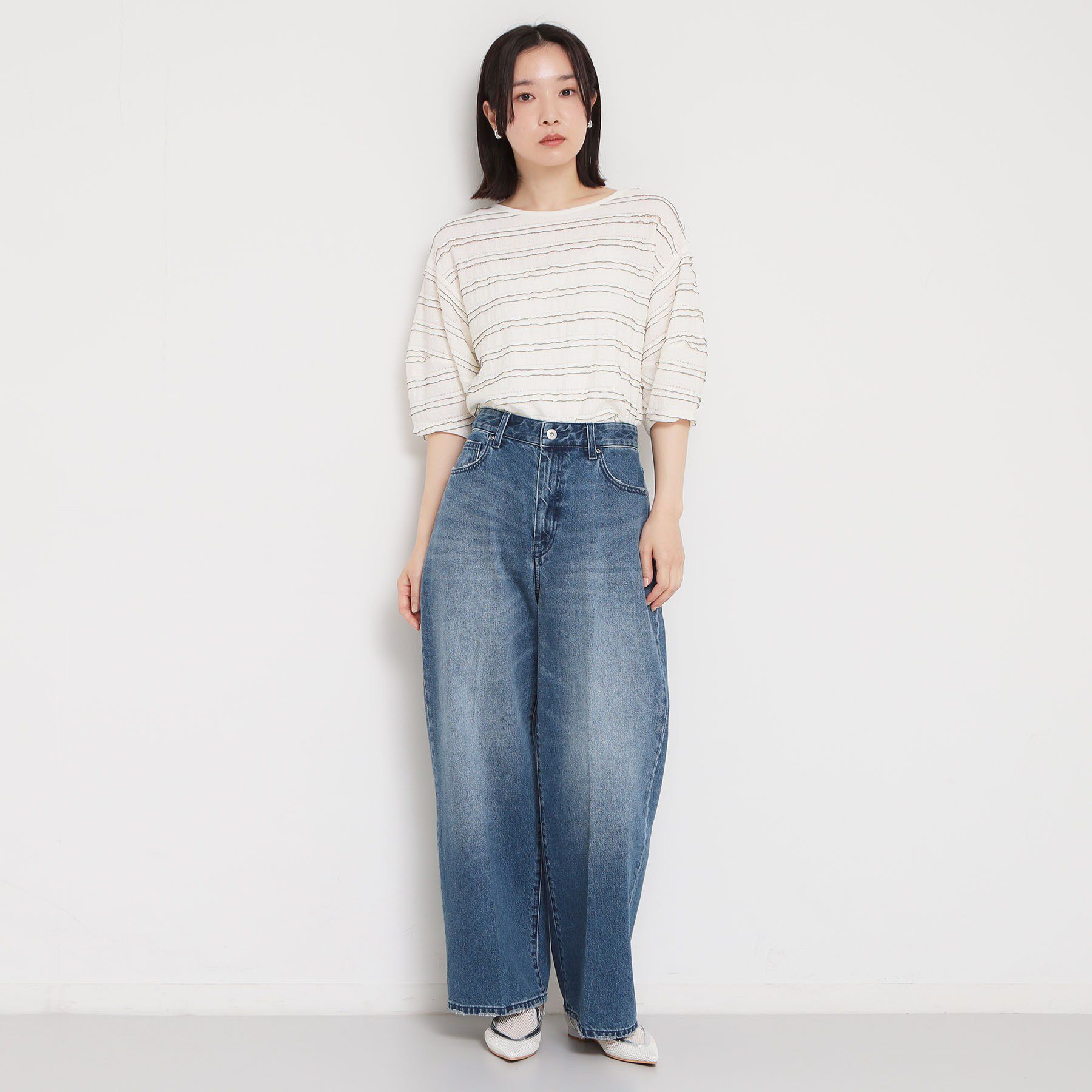 THE SHOP TK「【1枚で美人見え】 フリルレースボーダートップス」|Tシャツ・カットソー|