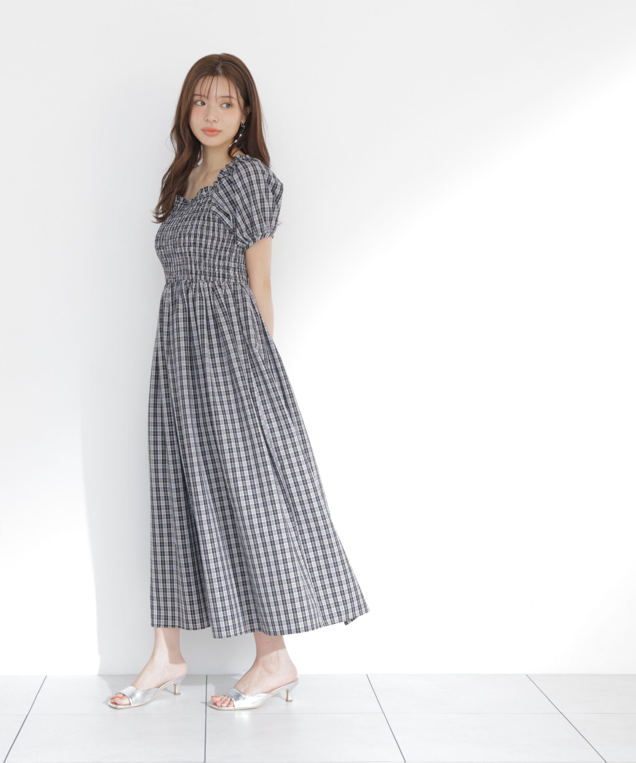 PROPORTION BODY DRESSING「チェック柄シャーリングワンピース」|ワンピース|