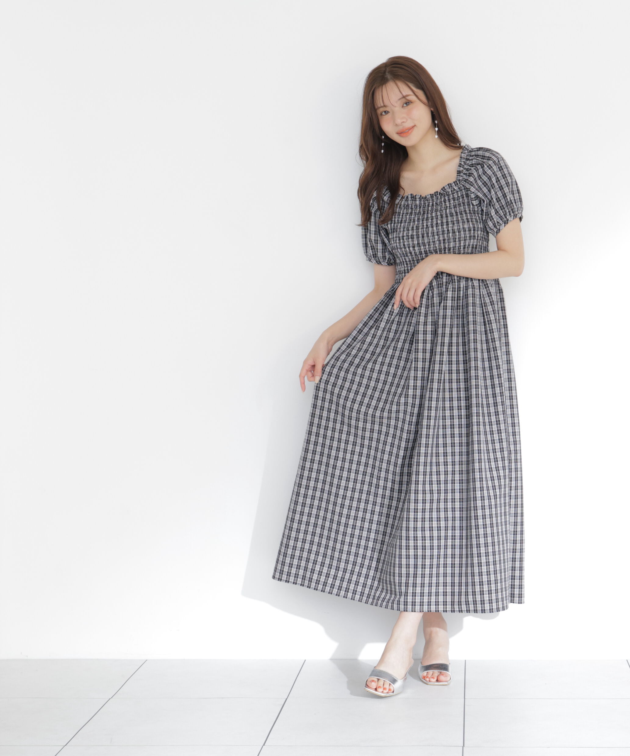 PROPORTION BODY DRESSING「チェック柄シャーリングワンピース」|ワンピース|