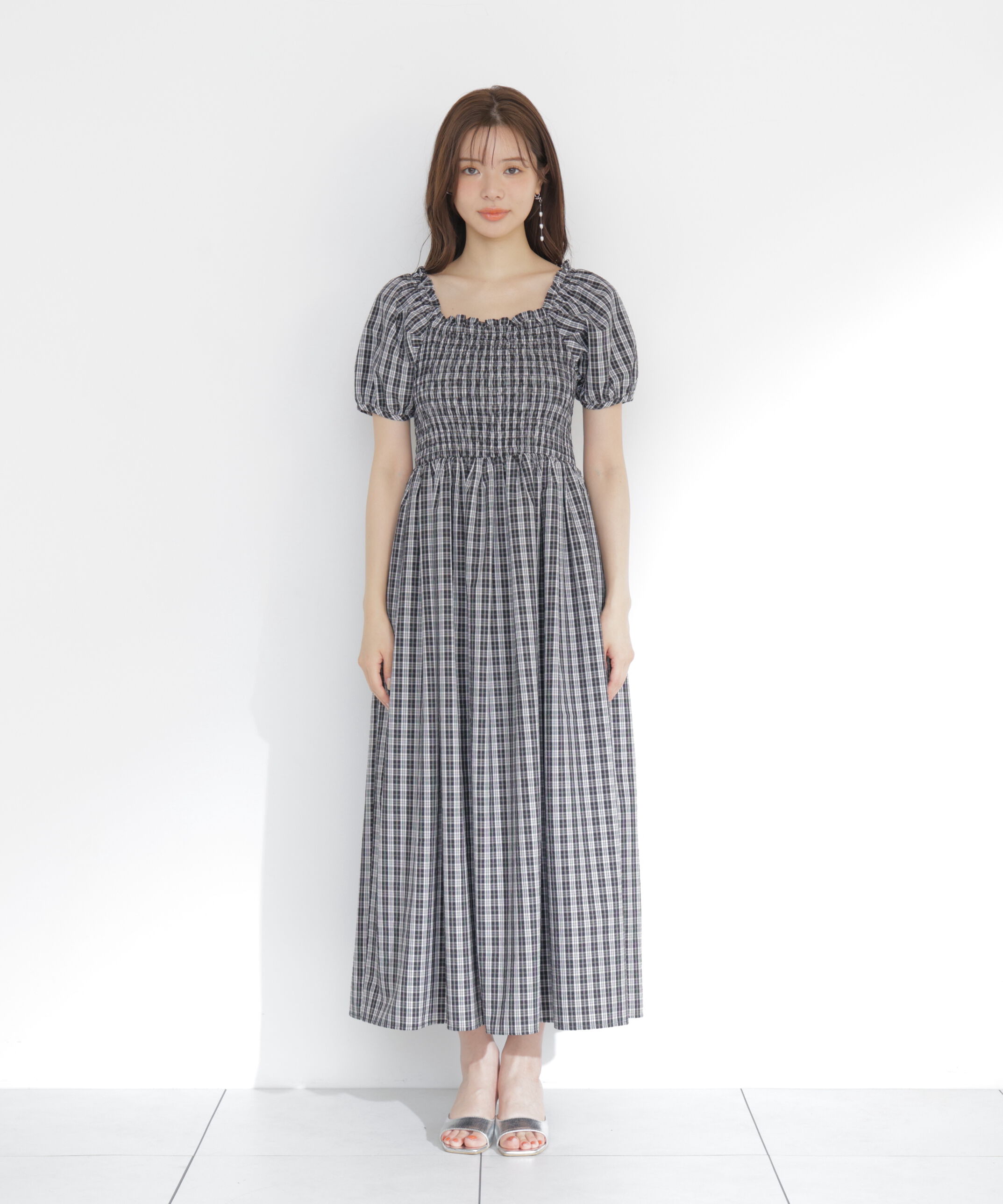 PROPORTION BODY DRESSING「チェック柄シャーリングワンピース」|ワンピース|