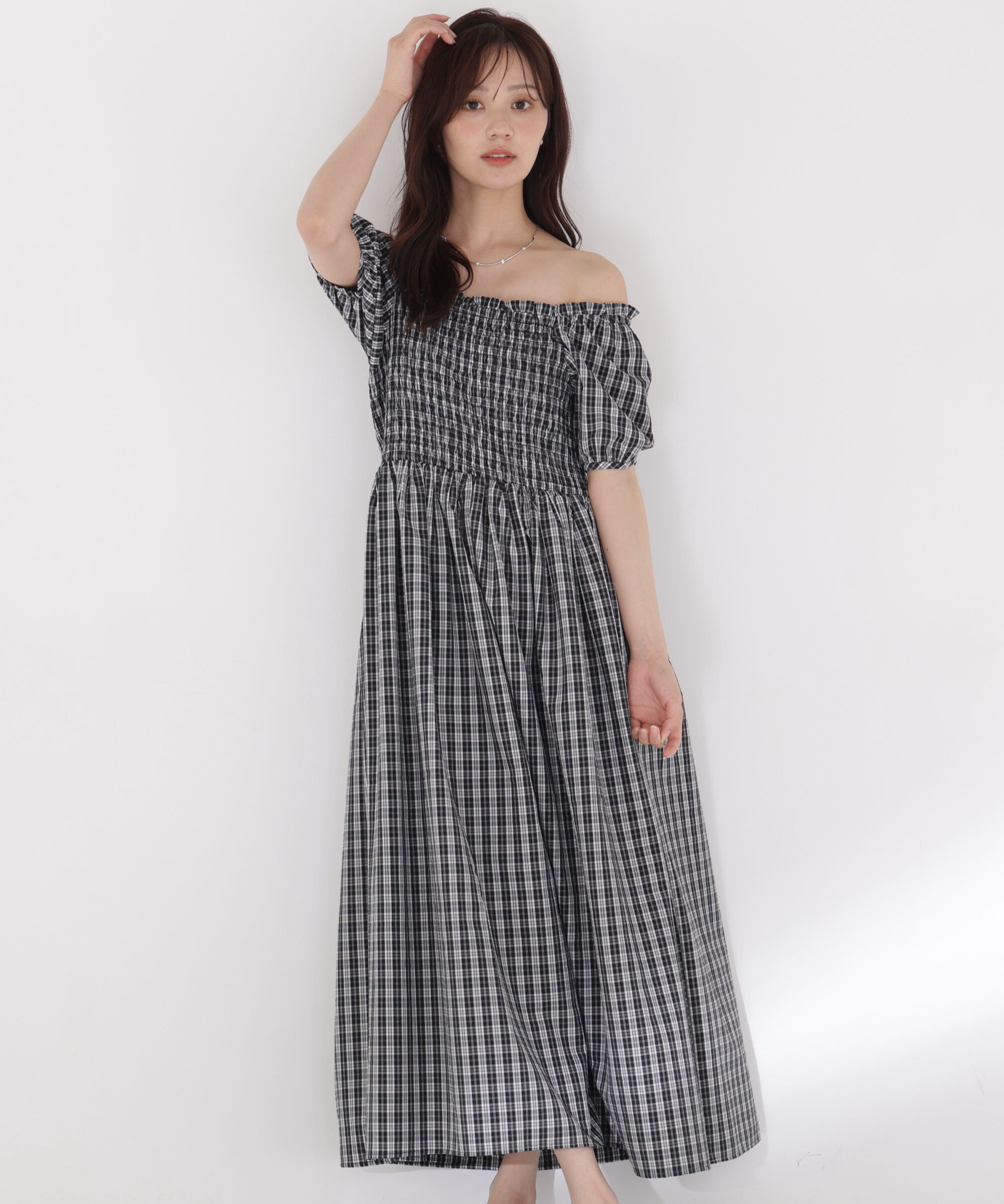 PROPORTION BODY DRESSING「チェック柄シャーリングワンピース」|ワンピース|