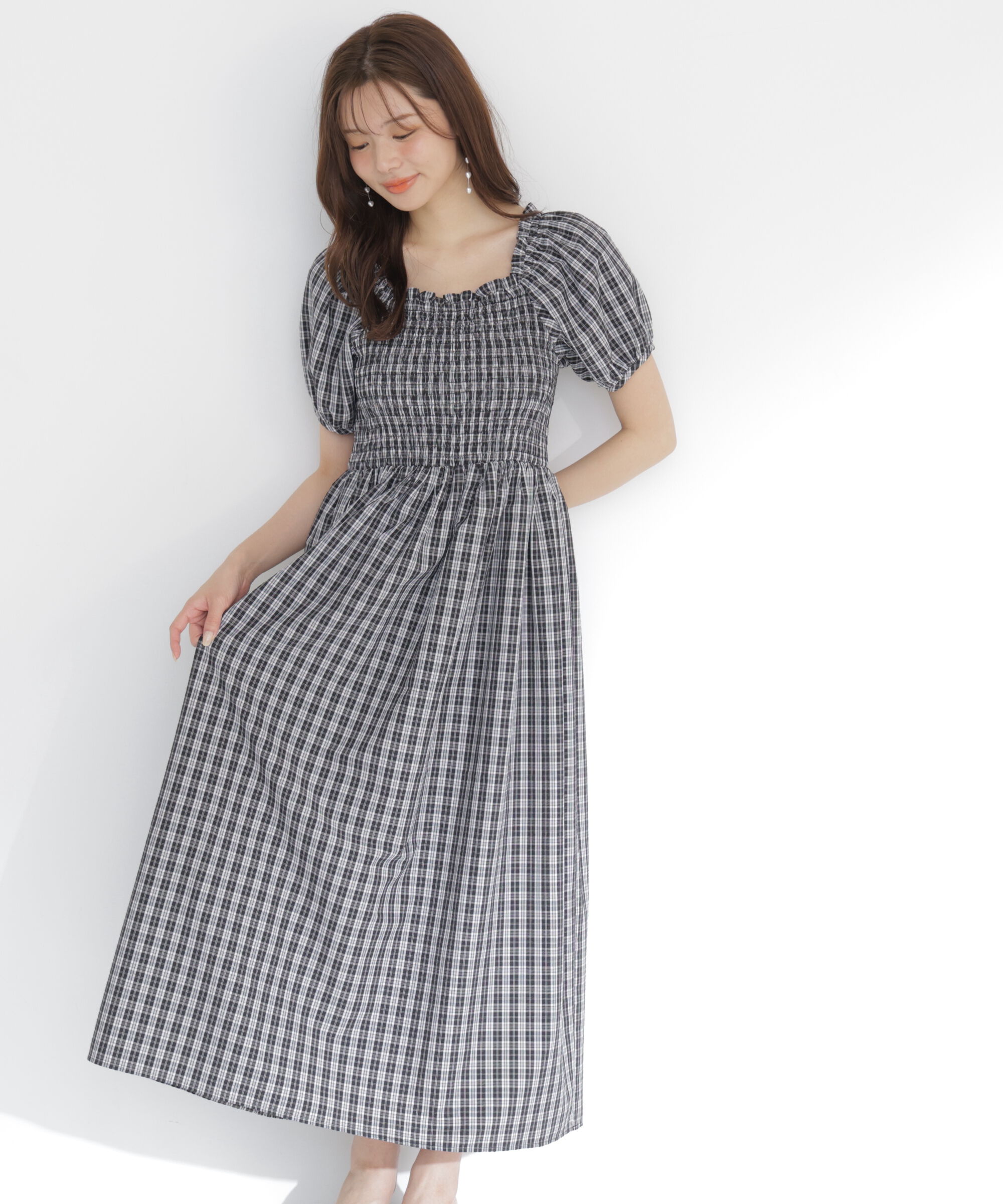 PROPORTION BODY DRESSING「チェック柄シャーリングワンピース」|ワンピース|