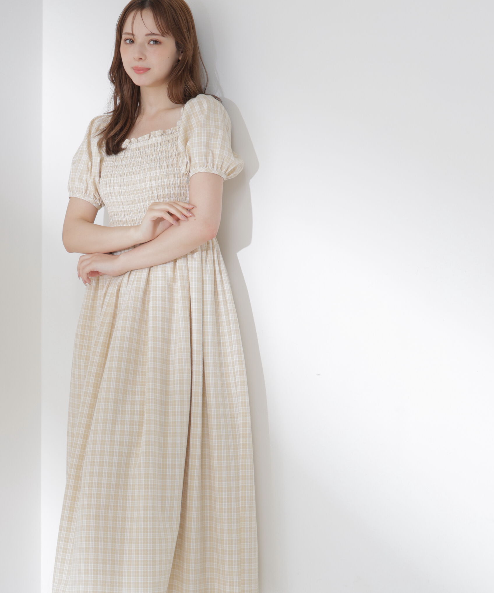 PROPORTION BODY DRESSING「チェック柄シャーリングワンピース」|ワンピース|
