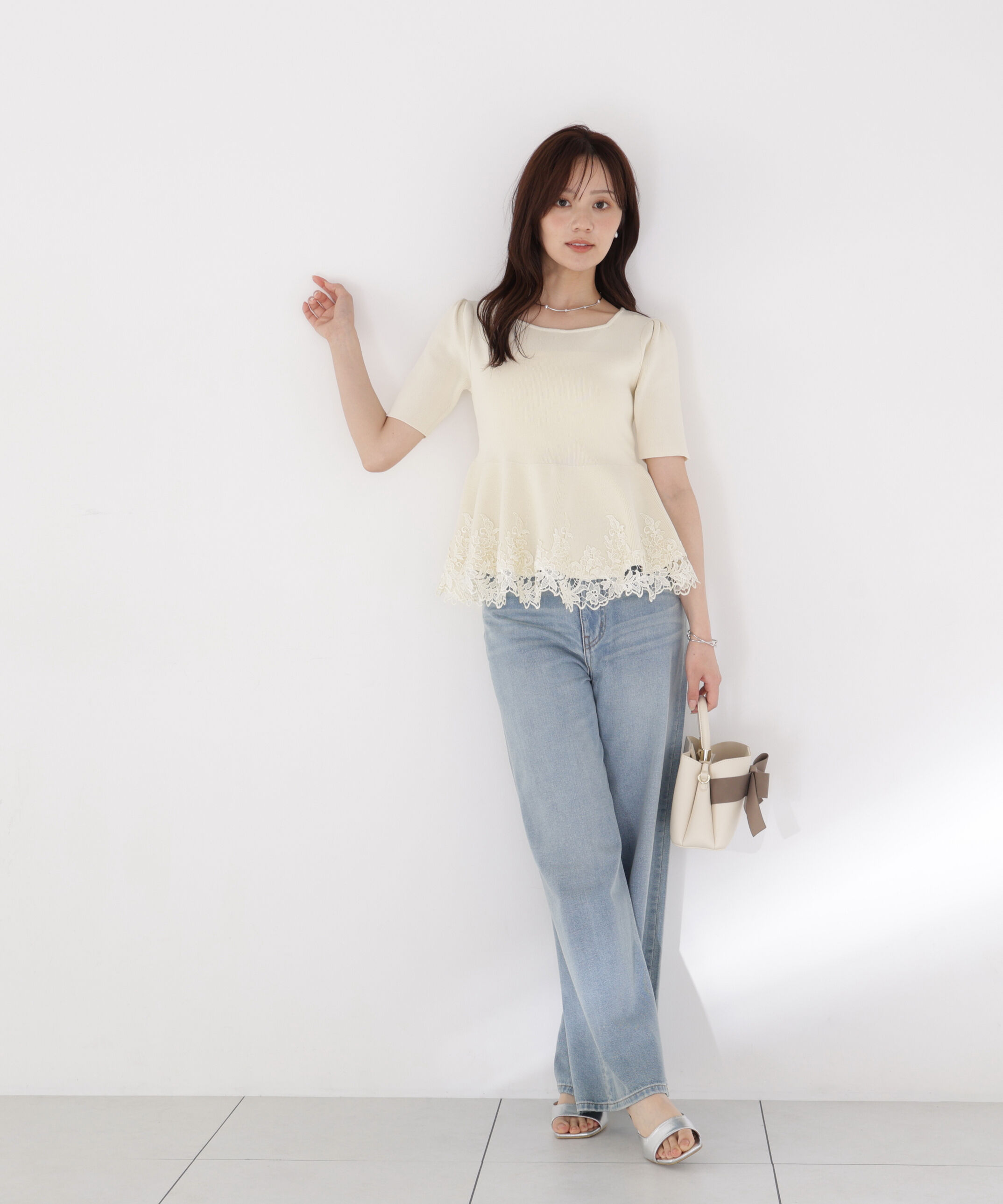 PROPORTION BODY DRESSING「レーストリムペプラムニット」|ニット・セーター|