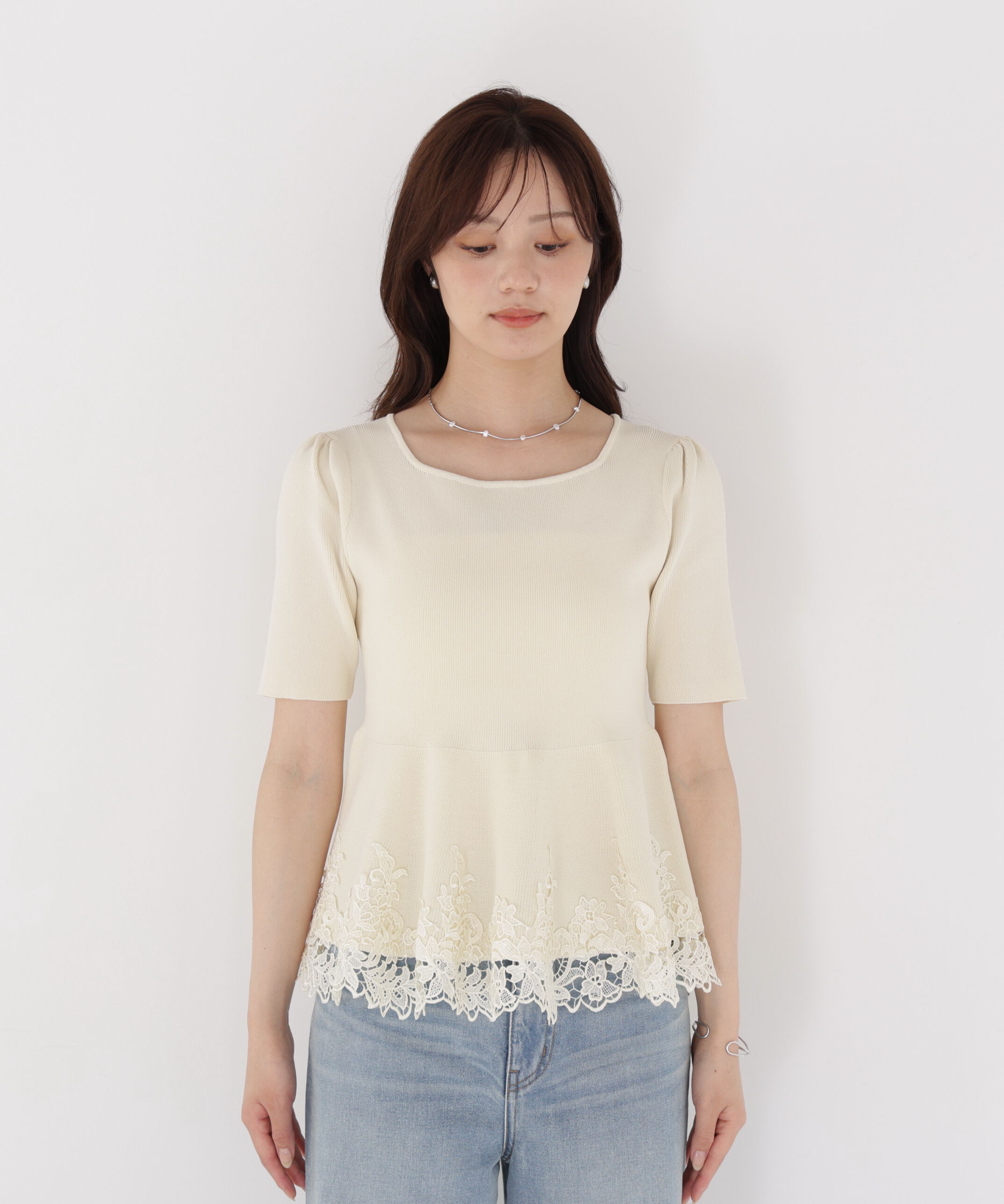PROPORTION BODY DRESSING「レーストリムペプラムニット」|ニット・セーター|
