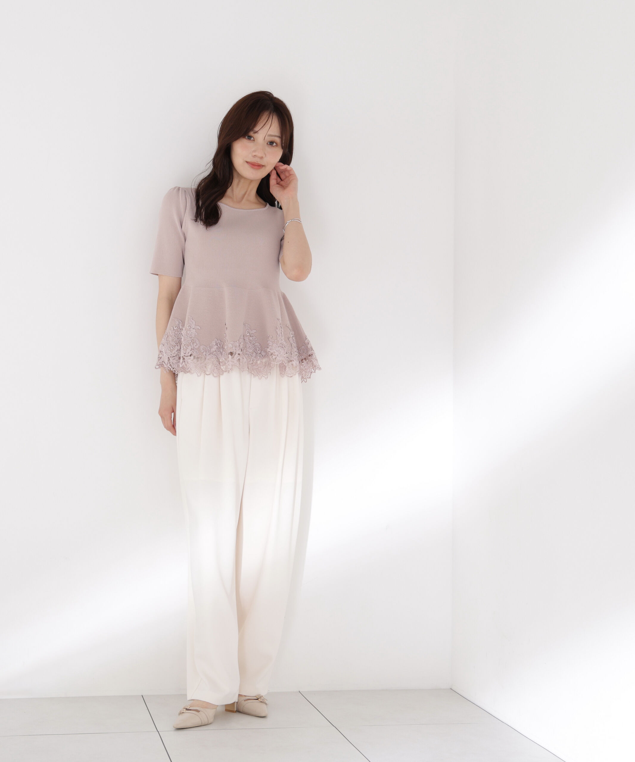 PROPORTION BODY DRESSING「レーストリムペプラムニット」|ニット・セーター|