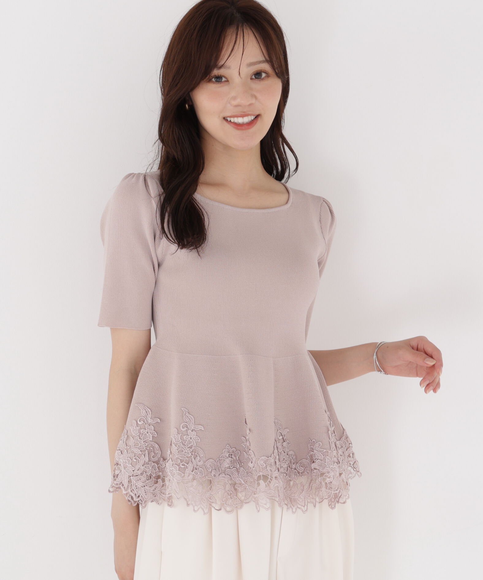 PROPORTION BODY DRESSING「レーストリムペプラムニット」|ニット・セーター|