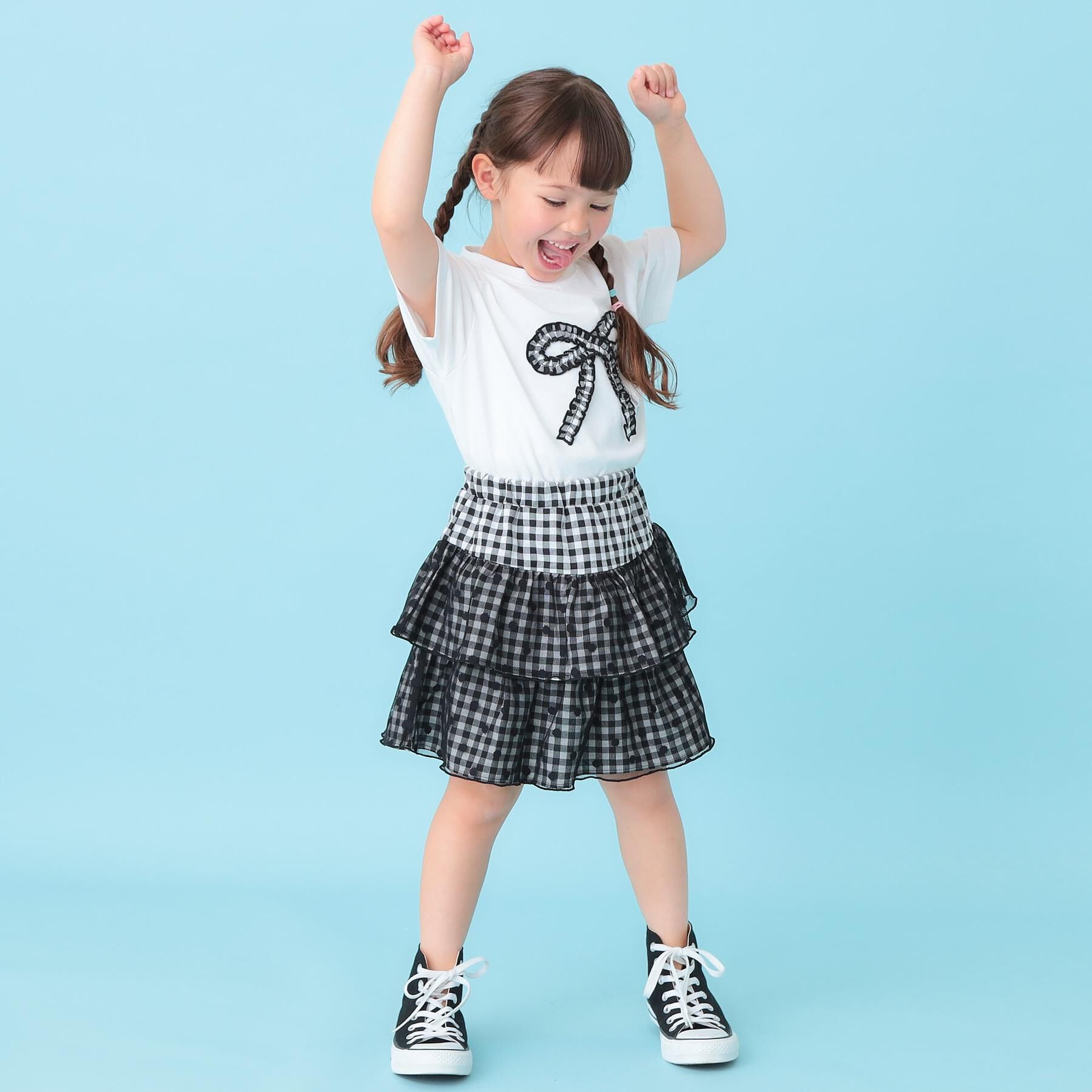 SHOO･LA･RUE「【100-150cm】ギンガムリボンTシャツ」|Tシャツ・カットソー|