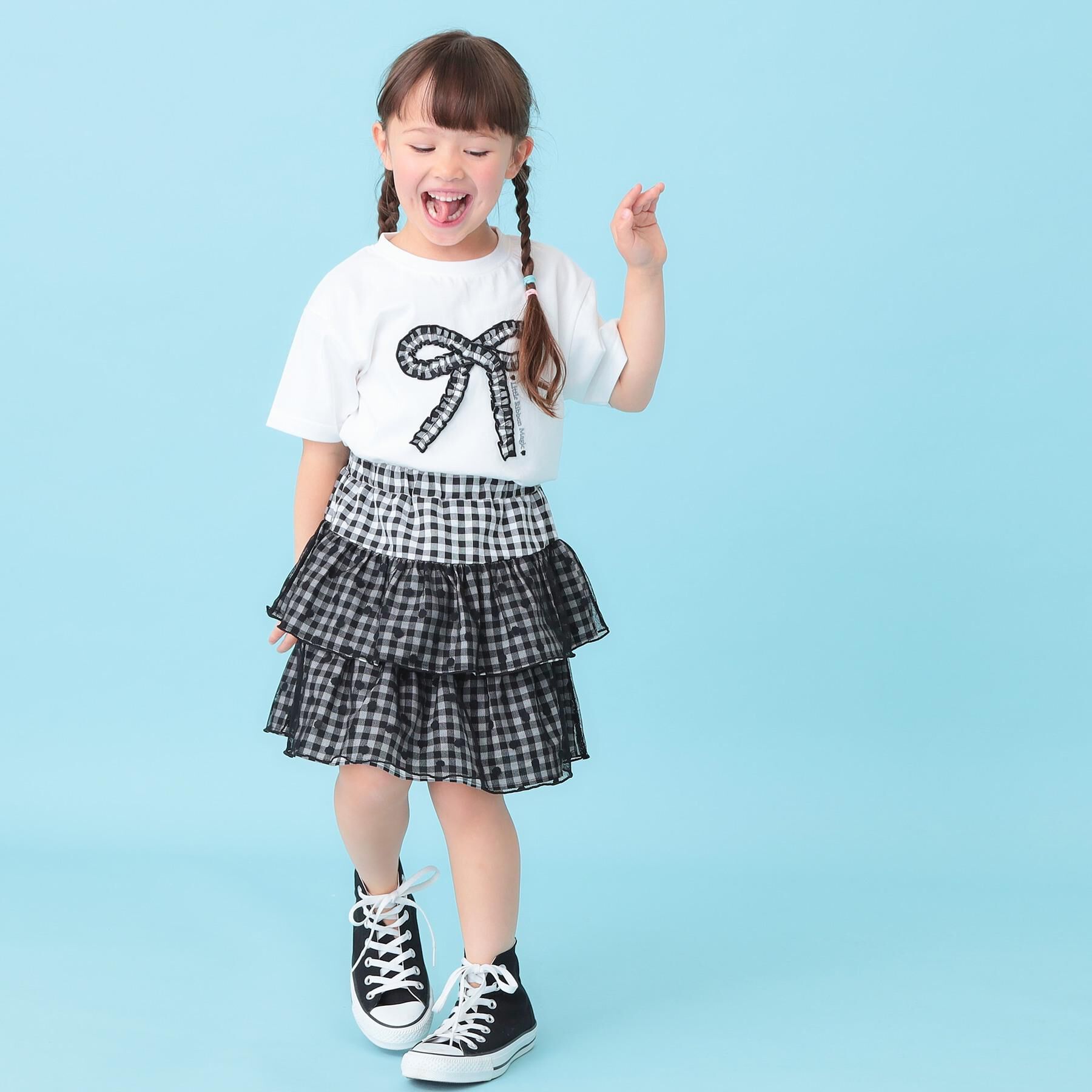 SHOO･LA･RUE「【100-150cm】ギンガムリボンTシャツ」|Tシャツ・カットソー|
