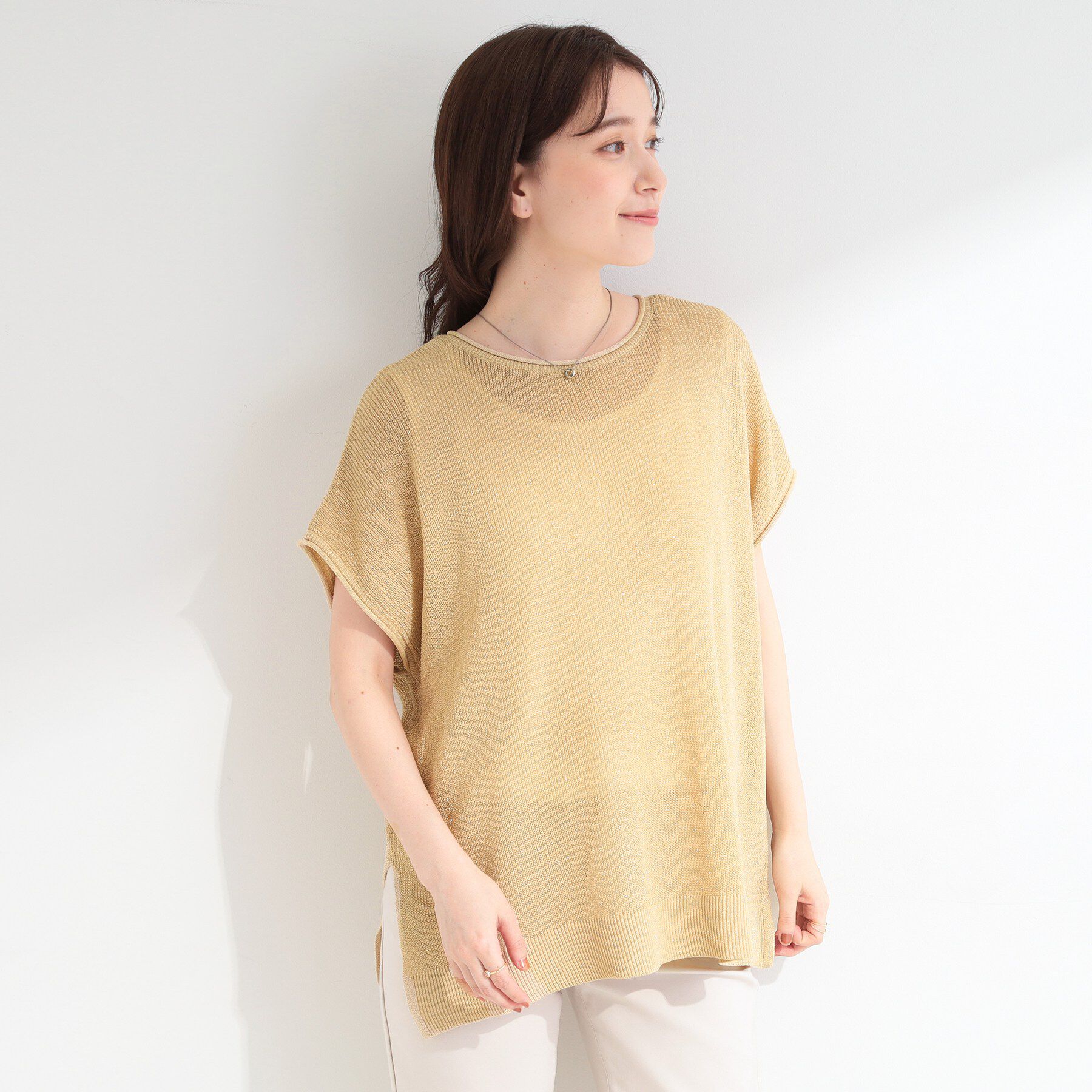 SHOO･LA･RUE「【2点セット/前後2WAY/洗濯機可/S-LL】体型カバーも叶う ラメ畦ニット+タンクトップ」|その他|
