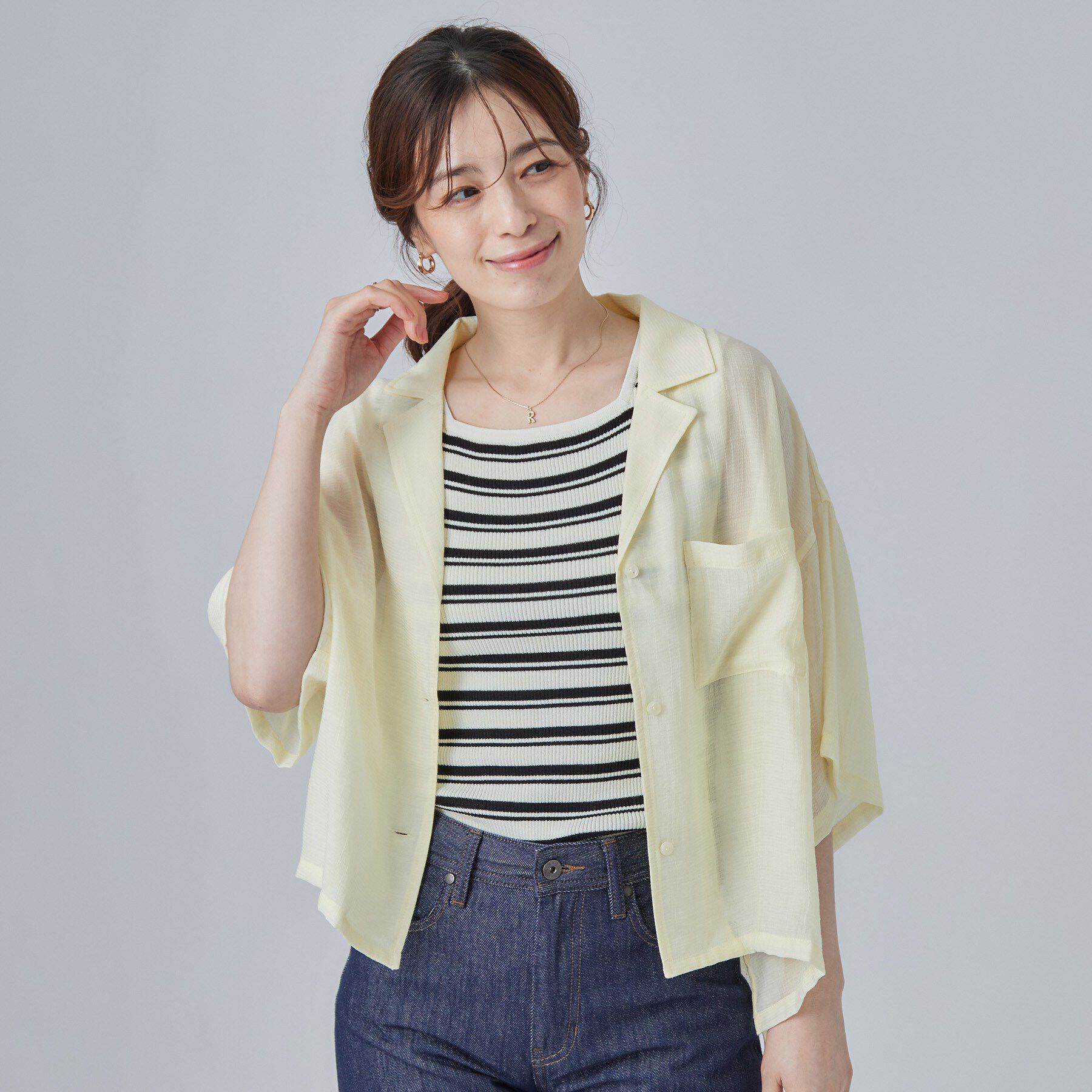 SHOO･LA･RUE「【S-LL/洗濯機可】抜け感たっぷり 程よい透け感のポケット付きシャツ」|シャツ・ブラウス|