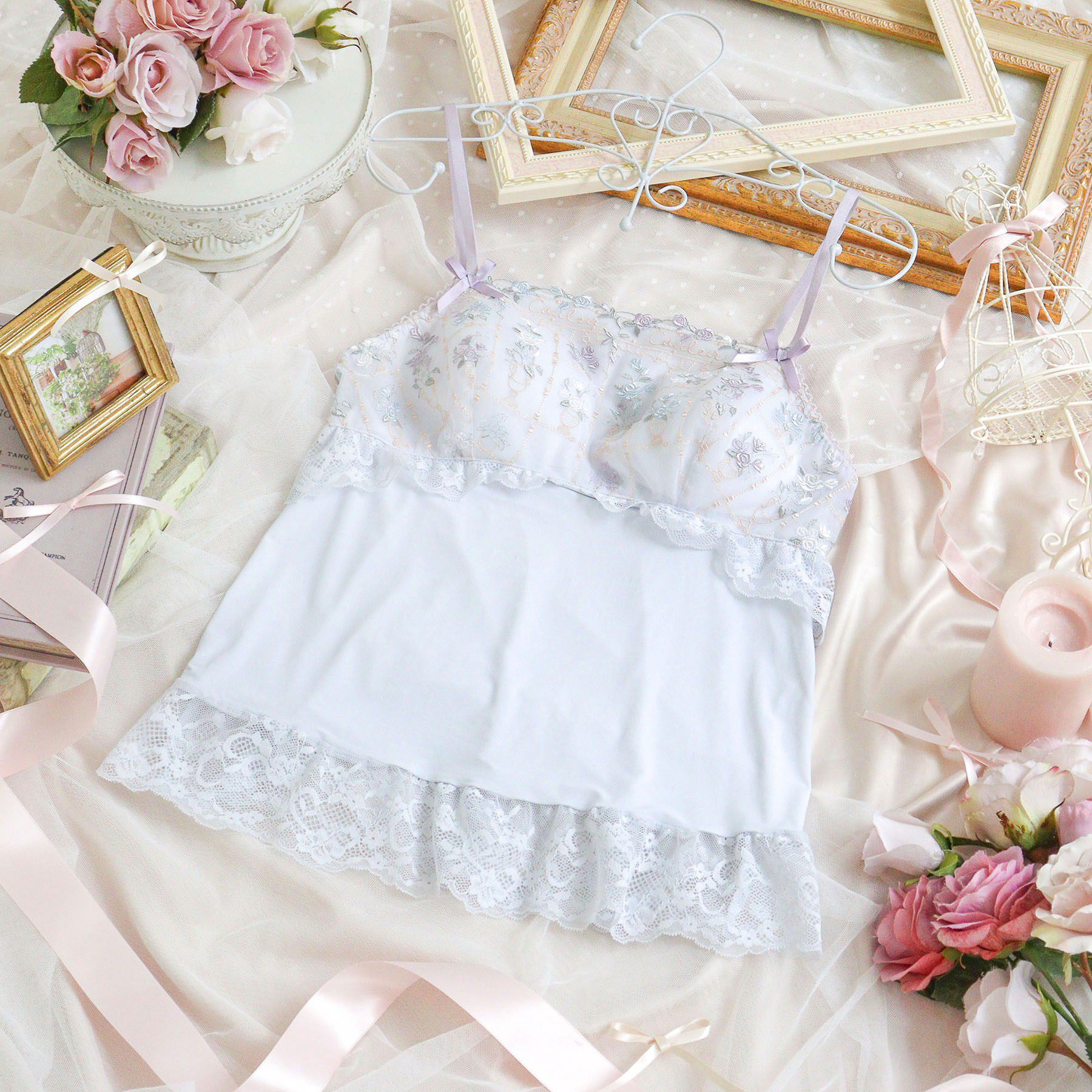 Risa Magli「エステル カップ付キャミソール」|インナー|ブルー(092)