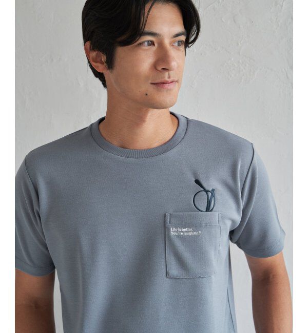 ikka「冷感ポンチメガネ刺繍ポケT」|Tシャツ・カットソー|