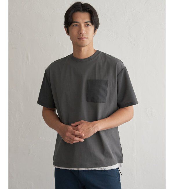ikka「冷感異素材コンビTシャツ」|Tシャツ・カットソー|