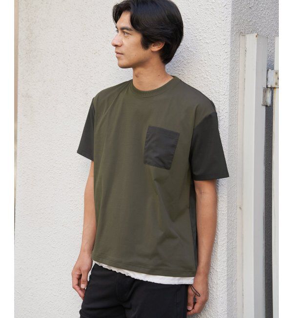 ikka「冷感異素材コンビTシャツ」|Tシャツ・カットソー|
