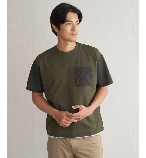 ikka「冷感異素材コンビTシャツ」|Tシャツ・カットソー|