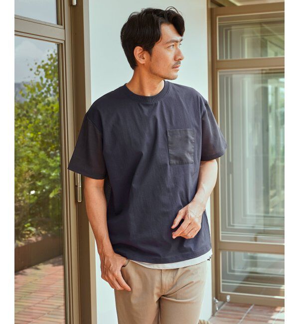 ikka「冷感異素材コンビTシャツ」|Tシャツ・カットソー|