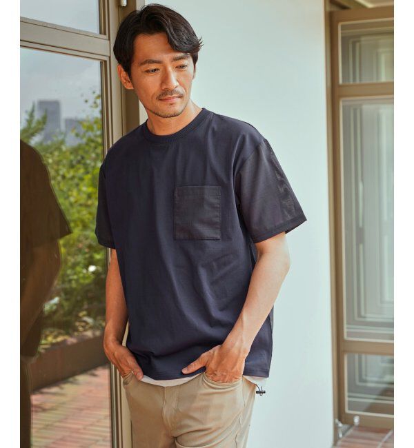 ikka「冷感異素材コンビTシャツ」|Tシャツ・カットソー|