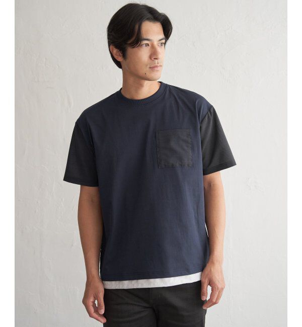 ikka「冷感異素材コンビTシャツ」|Tシャツ・カットソー|