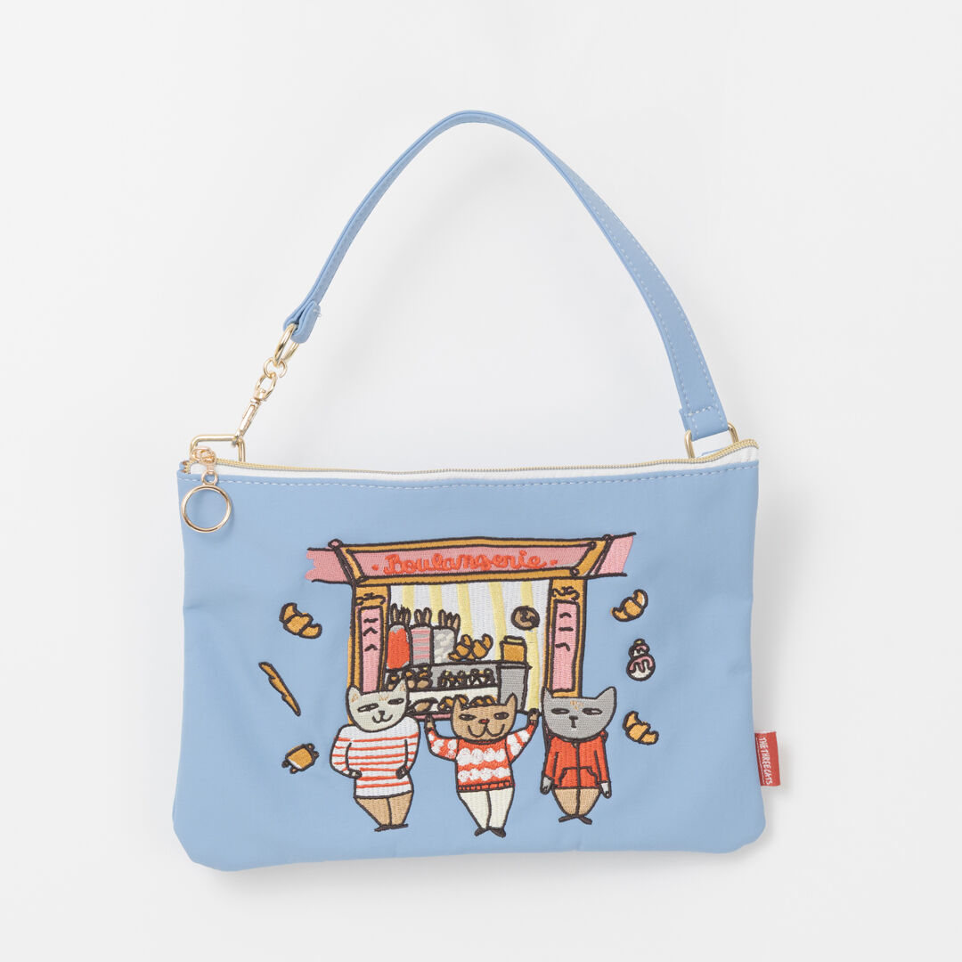  「THE THREE CATS 刺繍フラットポーチ」|ポーチ|