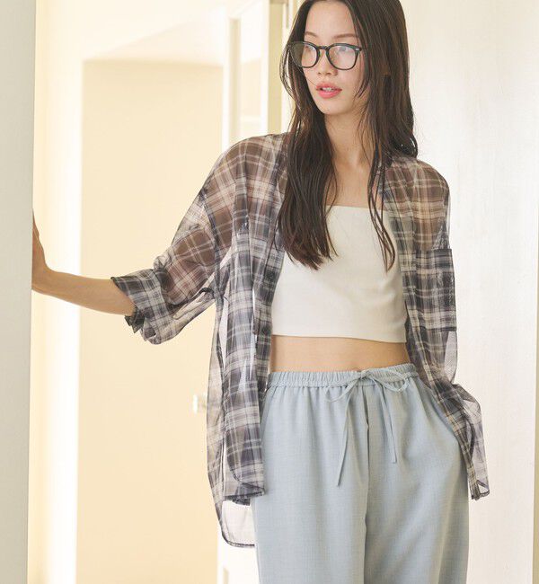 BEAUTY&YOUTH UNITED ARROWS「【WEB限定】オンブレーチェック シアーバンドカラーシャツ ウォッシャブル」|シャツ・ブラウス|BLACK