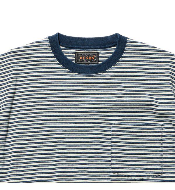 BEAMS PLUS「BEAMS PLUS｜Pocket Tee Indigo Stripe｜ポケットT｜大人カジュアル」|Tシャツ・カットソー|