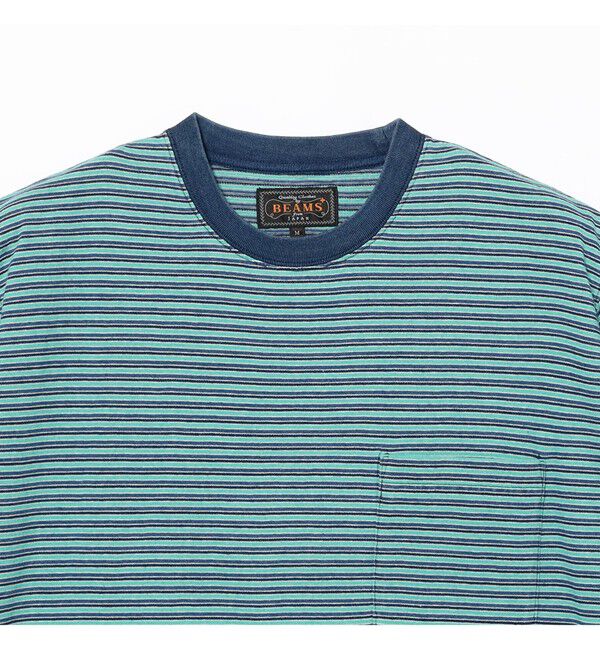 BEAMS PLUS「BEAMS PLUS｜Pocket Tee Indigo Stripe｜ポケットT｜大人カジュアル」|Tシャツ・カットソー|