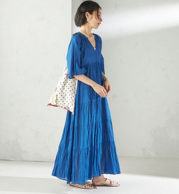 SHIPS for women「〈手洗い可能〉Fanaka:クリンクル 袖 フレア ロング ワンピース」|ワンピース|