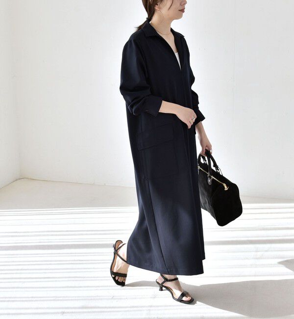 quaranciel「quaranciel:〈洗濯機可能〉Vネック スキッパー ロング シャツ ワンピース」|ワンピース|